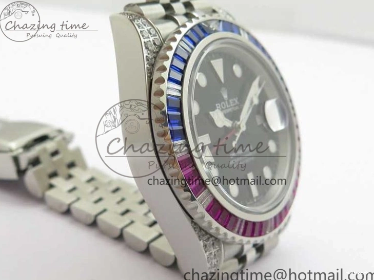 Jubilee Bezel Best II Blue Diamonds GMF Red SA3285 CHS Steel 904L Black On Dial V3 GMT-Master Bracelet Edition 0401